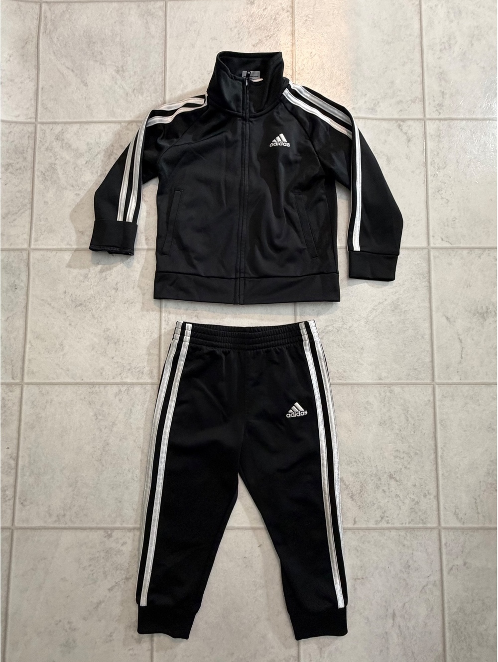 Adidas black toddler tracksuit set